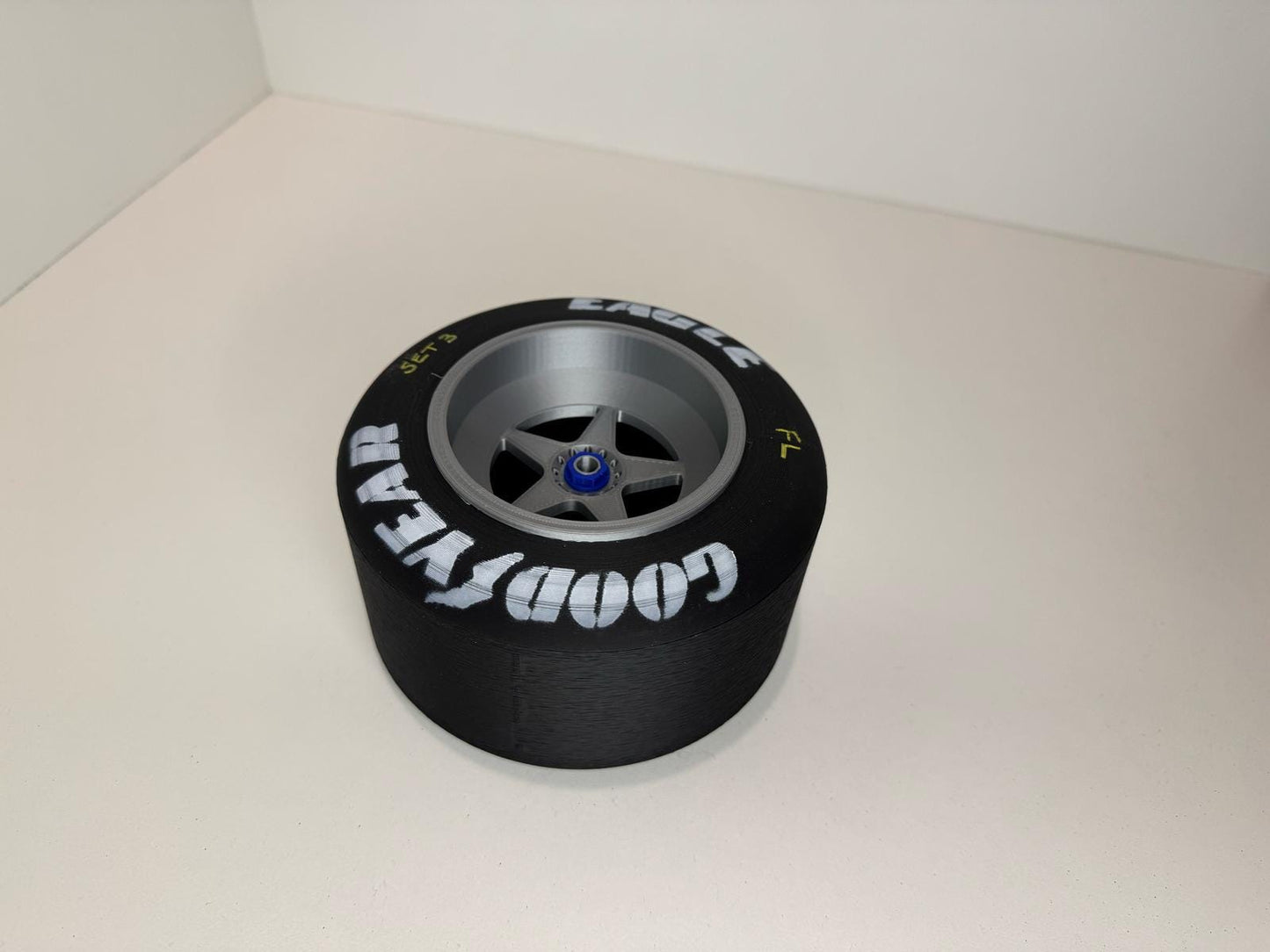 F1 Formula 1 Race wheel key bowl, storage for keys / curios and stationary. Center lock race wheel and tyre . Goodyear eagle race tyre